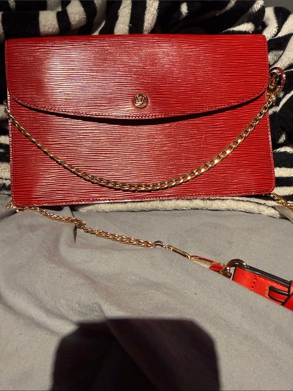 Louis Vuitton Red Epi Leather Crossbody with Gold Chain